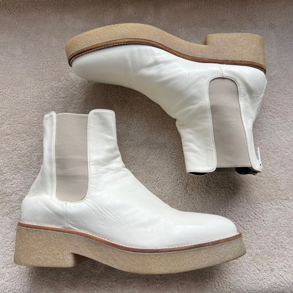 L'idea by Lori Women 8.5 EU 39 Cream White Leather Platform‎ Chelsea Ankle Boot
